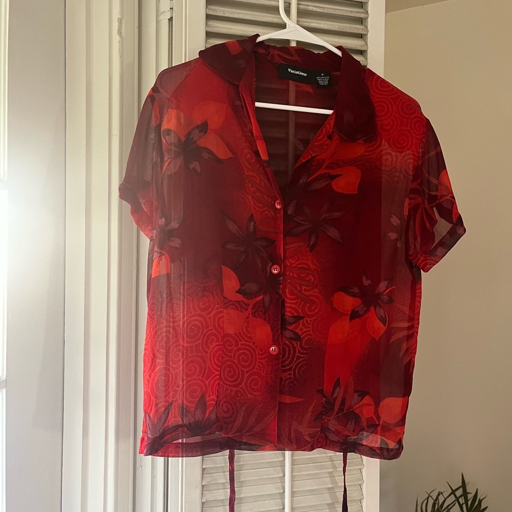 Sheer Hawaiian Tie Back Shirt